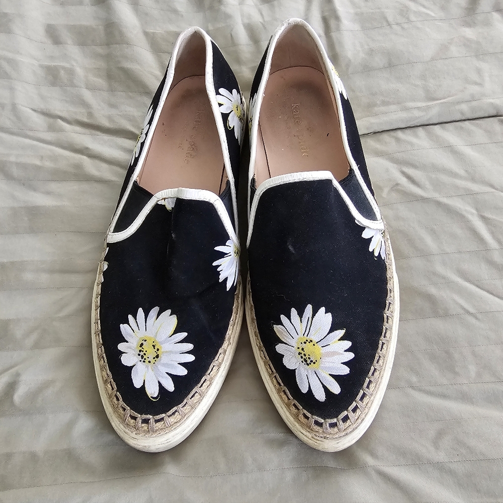 Kate Spade Daisy Black Floral Espadrille Slip-Ons